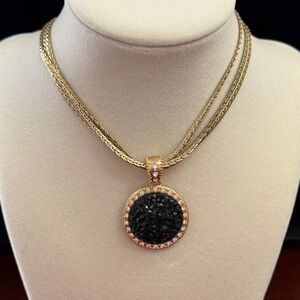 Lia Sophia Black and Gold Crystal Necklace Pendant w/Chain